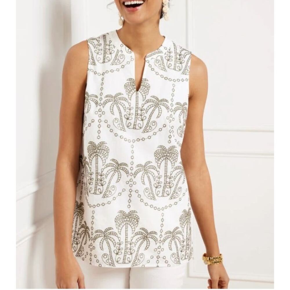 Talbots Eyelet Embroidered Shell Sleeveless 100% Cotton Top Sz Medium Petite
